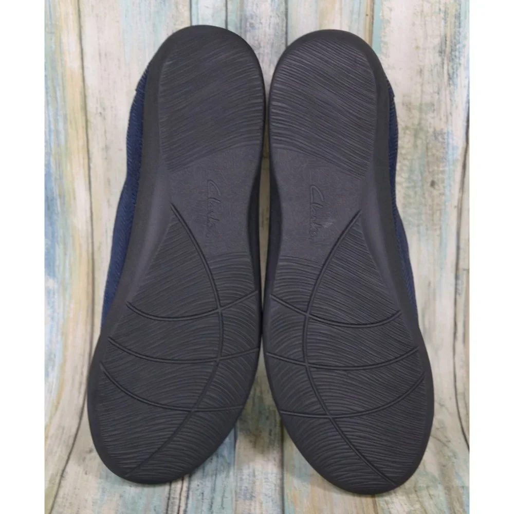 Clarks Sillian Jetay Loafers Size 11 Cloudstepper Flats Navy Blue Herringbone - Picture 5 of 11